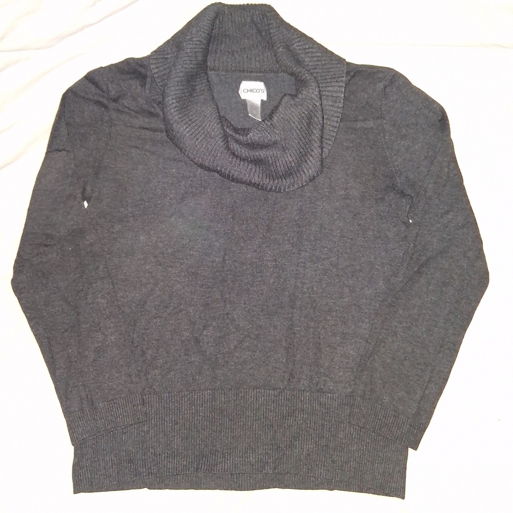 Chico's Women's Gray Cowl Neck Long Sleeve‎ Pullover Knit Sweater Top Casual